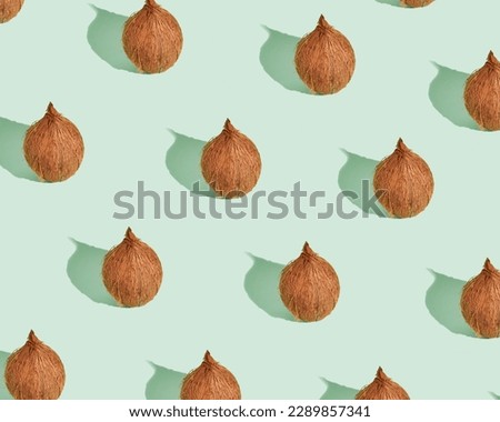 Colorful coconut pattern on a pastel blue background. Summer con