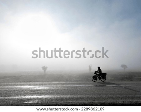 bike driving and touring adventure on foggy roads