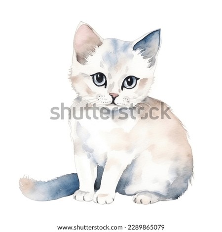 watercolor clip art cute cat, white background