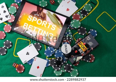 Gambling online casino Internet betting concept green screen. smartphone with poker chips, dice. Jackpot, casino chips. Royalty-Free Stock Photo #2289882937