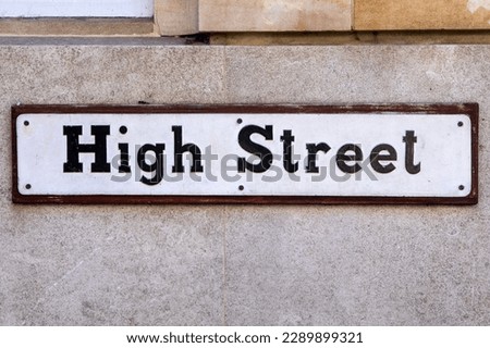 A street sign for the High Street in the city of Chelmsford in Essex, UK.