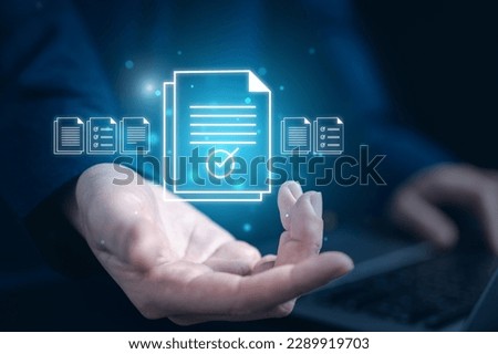 document paper technology icon showing on hands. High quality photo, High technology photo style.