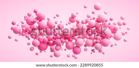 Pink matte soft chaotic balls in different sizes. Abstract composition with pink random flying spheres. Vector background Royalty-Free Stock Photo #2289920855