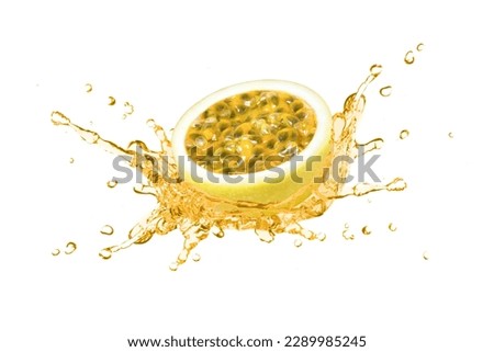 Passion fruit juice splash isolated on white background Royalty-Free Stock Photo #2289985245