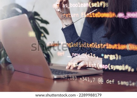 girl programmer at home writes programming code script on virtual