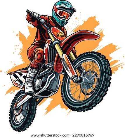 vector A motocross rider on a motorcycle in a red jacket t-shirt design Royalty-Free Stock Photo #2290015969