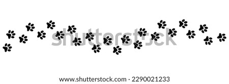 Paw vector foot trail print of cat. Dog, puppy silhouette animal diagonal tracks for t-shirts, backgrounds, patterns, websites, showcases design, greeting cards, child prints and etc. Vector.