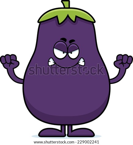 A cartoon illustration of an eggplant looking angry.