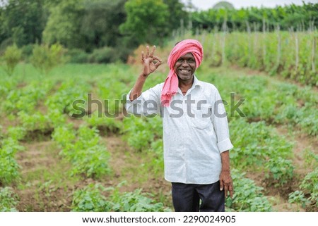 Indian happy farmer, farmer smiling in farm