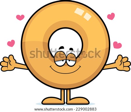 A cartoon illustration of a doughnut ready to give a hug.