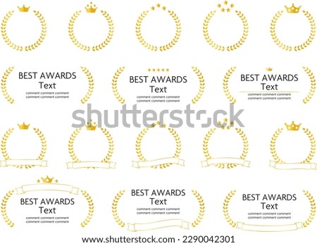 Crown and laurel wreaths, star ranking and award icon parts, ribbon set