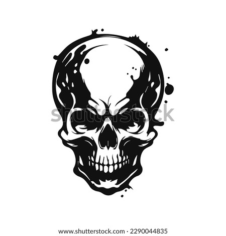Vector isolated skull devil. Cartoon skull. Grunge and vintage skull illustration. Line art skull vector tattoo