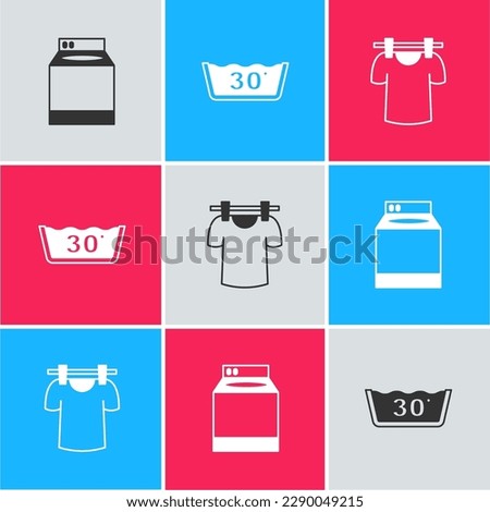 Set Washer, Temperature wash and Drying clothes icon. Vector