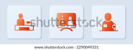 Set Television report,  and Journalist news. White square button. Vector