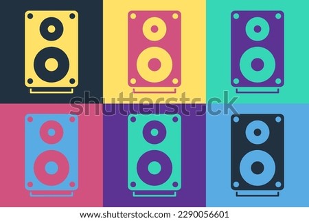 Pop art Stereo speaker icon isolated on color background. Sound system speakers. Music icon. Musical column speaker bass equipment.  Vector Royalty-Free Stock Photo #2290056601