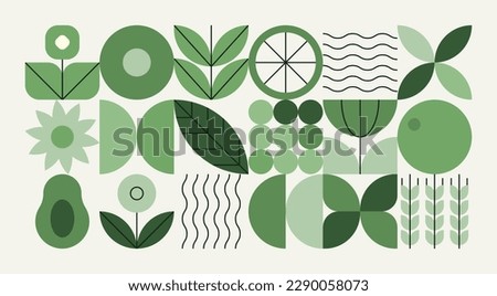 Geometric natural pattern. Abstract fruit leaf plant simple shape, minimal floral eco agriculture concept. Vector banner Royalty-Free Stock Photo #2290058073