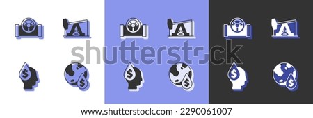 Set Oil drop with dollar symbol, pipe valve,  and pump or pump jack icon. Vector