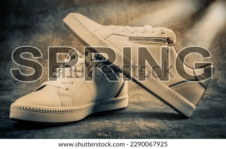 Sneakers on grunge background. Sport and fitness concept. Advertising banner