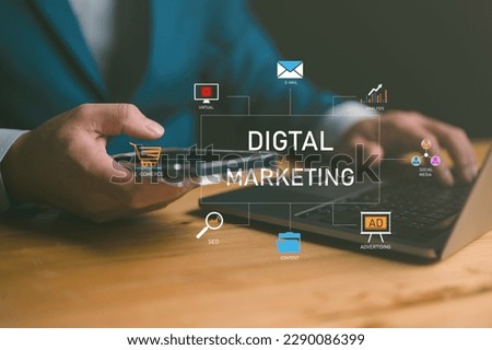 Concept of digital Marketing technology Online. Increasing the efficiency of digital marketing mechanisms. SEO. Advertising. Ecommerce, business online marketing, direct sale, network marketing.