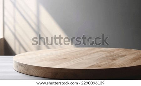 Empty beautiful round wood table  top counter on  interior in clean and bright with shadow background, Ready,white background, for product montage

 Royalty-Free Stock Photo #2290096139