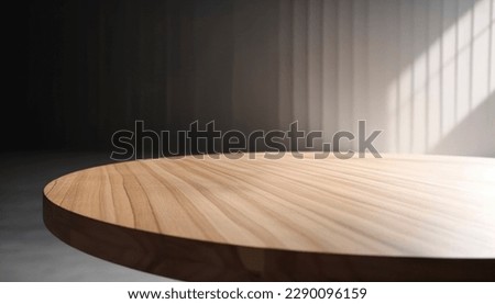 Empty beautiful round wood table  top counter on  interior in clean and bright with shadow background, Ready,white background, for product montage

 Royalty-Free Stock Photo #2290096159