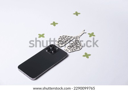 smartphone with islamic theme isolated on white background for ramadan kareem or ied mubarak
