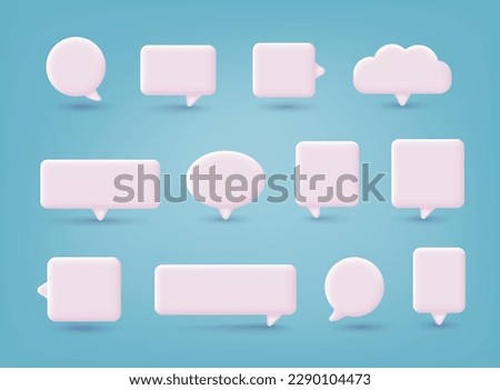 Set of four 3D speech bubble icons, isolated on orange background. 3D Web Vector Illustrations.