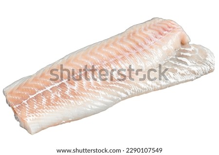 Raw Norwegian skrei cod fish fillet. Isolated on white background