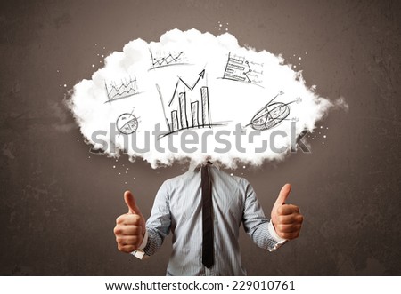 Elegant business man cloud head with hand drawn graphs concept