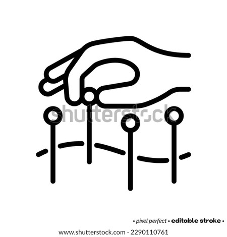 Acupuncture thin line icon. Hand with needle, alternative medicine. Pain relief, arthritis treatment. Pixel perfect, editable stroke. Vector illustration. Royalty-Free Stock Photo #2290110761
