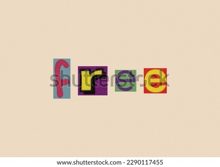 Free word made from cut out magazine colored letters on a light background