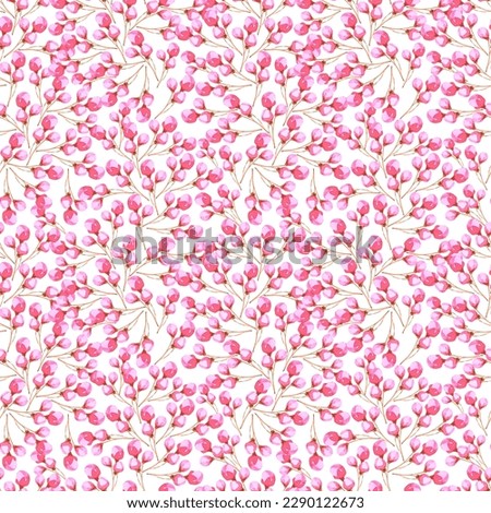 Hand drawn watercolor pink abstract cherry flower seamless pattern on white background. Gift-wrapping, textile, fabric, wallpaper