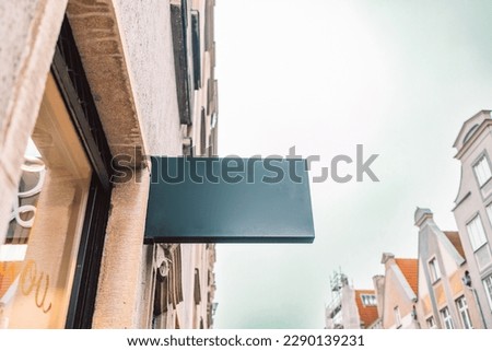 Blank store signage sign design mockup isolated, Clear shop template. Street hanging mounted on the wall. Signboard for logo presentation.  