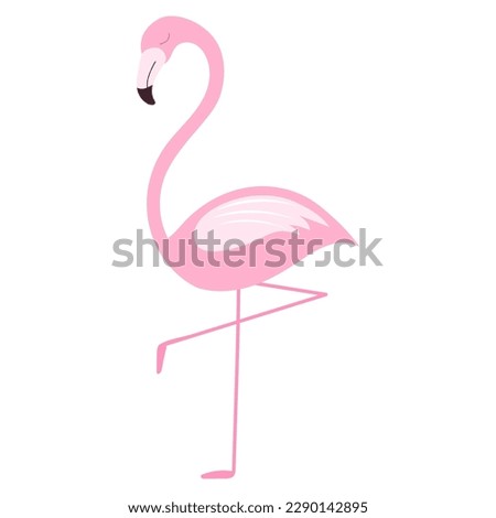 Clip art with a sleeping pink flamingo bird in a simplified flat style on white.