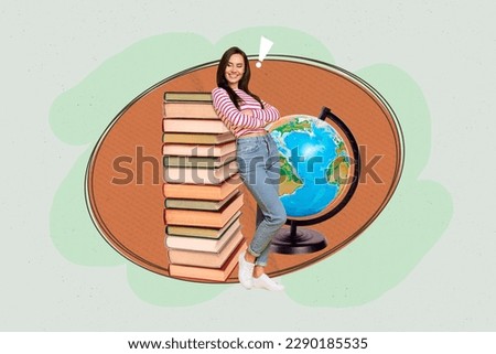Photo collage artwork minimal picture of confident lady hands crossed folded studying new subject isolated drawing background