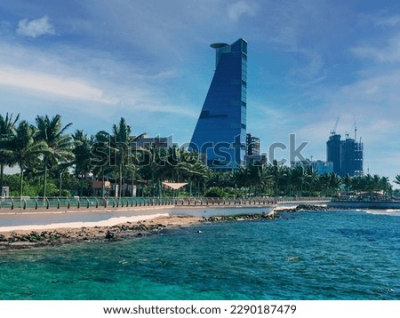 View of Jeddah skyscrapers from the public beach Premium Photo