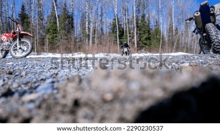 Dirt Bike And Riders On Motor Cycles On Wilderness Off Road Trails In Northern Ontario Canada