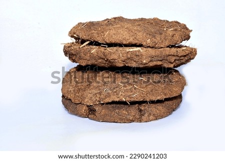 Animals dung cake for Hawan. Dung cake for burn in village clay stove. Royalty-Free Stock Photo #2290241203