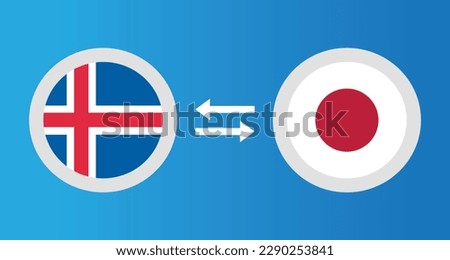 round icons with Iceland and Japan flag exchange rate concept graphic element Illustration template design
