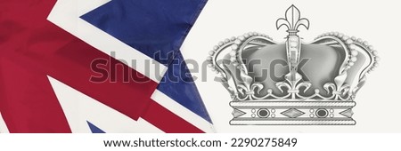 UK. coronation of the monarch Charles. Crown of Great Britain on the background of the flag, National holiday of the coronation of the monarch Royalty-Free Stock Photo #2290275849