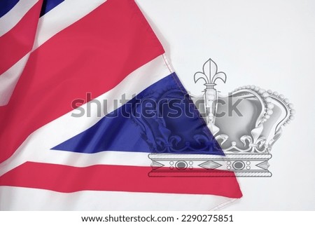 UK. coronation of the monarch Charles. Crown of Great Britain on the background of the flag, National holiday of the coronation of the monarch Royalty-Free Stock Photo #2290275851