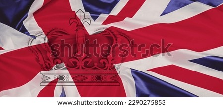 UK. coronation of the monarch Charles. Crown of Great Britain on the background of the flag, National holiday of the coronation of the monarch Royalty-Free Stock Photo #2290275853