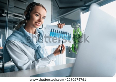 Businesswoman presenting project on a video call