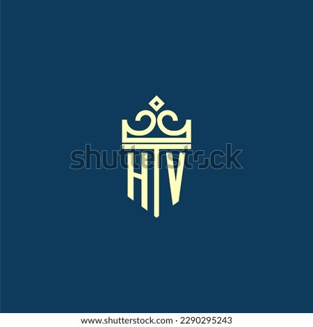 HV initial monogram shield logo design for crown vector image