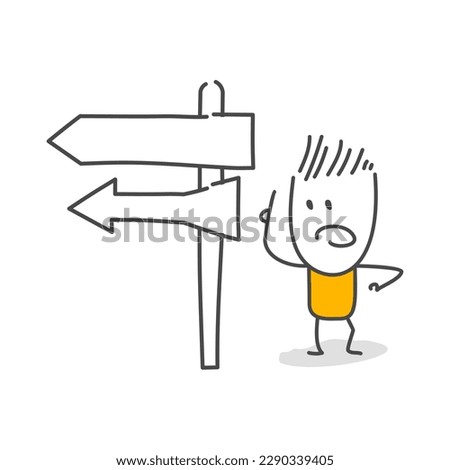Stick figures. Arrow Steering Post. Isolated on white background. Hand drawn Doodle Line Art Cartoon Design character.