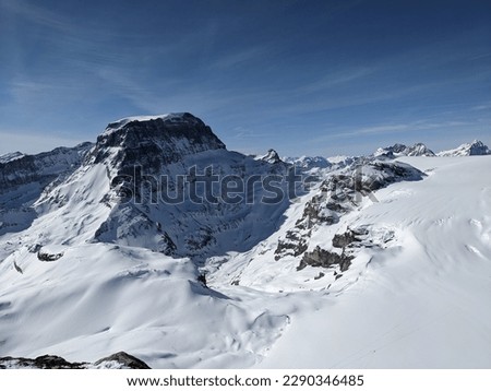View of the piz russein from the gemsfairenstock in the canton of uri. Ski mountaineering on the glaciers. High quality photo