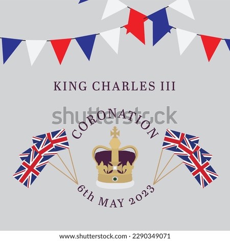 King Charles III Coronation vector illustration with crown and bunting Royalty-Free Stock Photo #2290349071