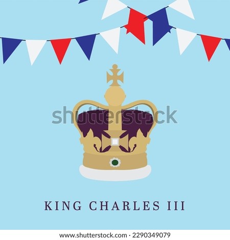 King Charles III vector illustration with bunting and crown
