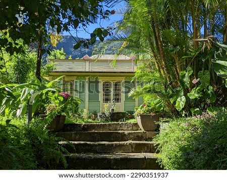 Creole house in the village of Hell-Bourg, Salazie, in the mountains of La Réunion Island, France Royalty-Free Stock Photo #2290351937