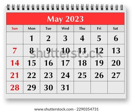 One page of the annual monthly calendar - May 2023 Royalty-Free Stock Photo #2290354731
